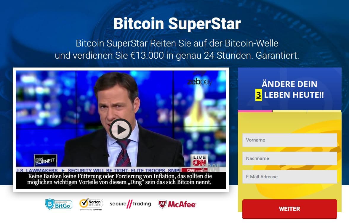 Bitcoin Superstar Landing Page