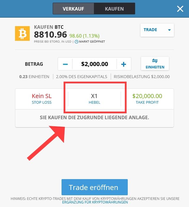 Buy Bitcoin with leverage at Etoro