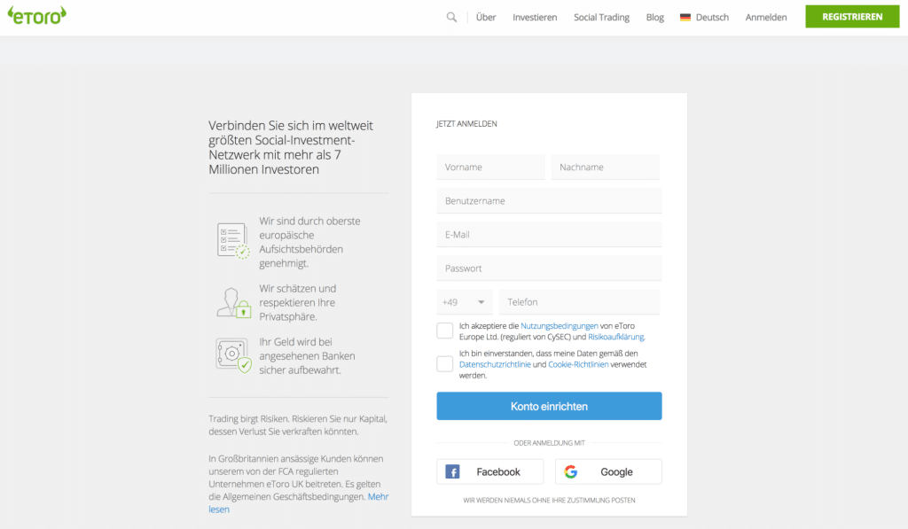 eToro Registrierung