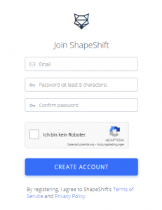 shapeshift registrierung