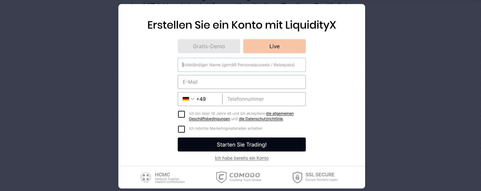 LiquidityX Anmeldung