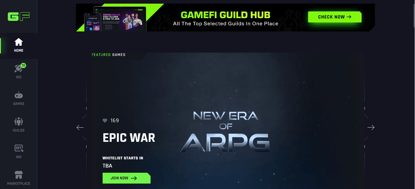 GameFi homepage
