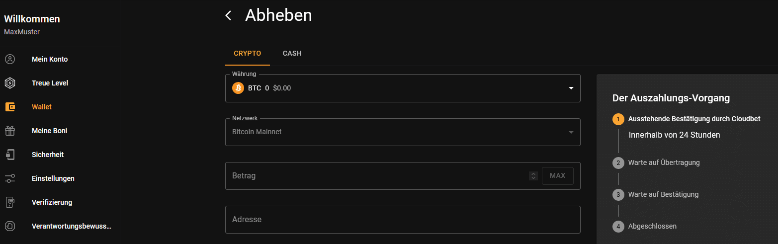 Cloudbet Abheben