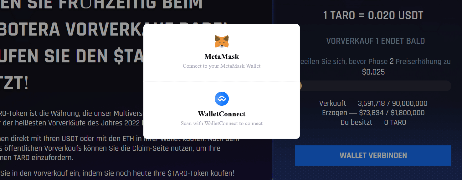 Metamask Wallet verbinden