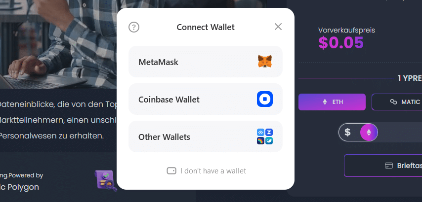 yPredict Wallet connect