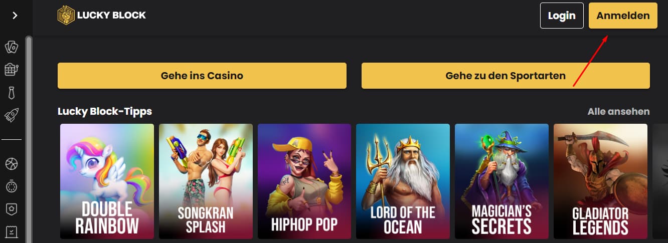 Auswahl des Lucky Block Casinos