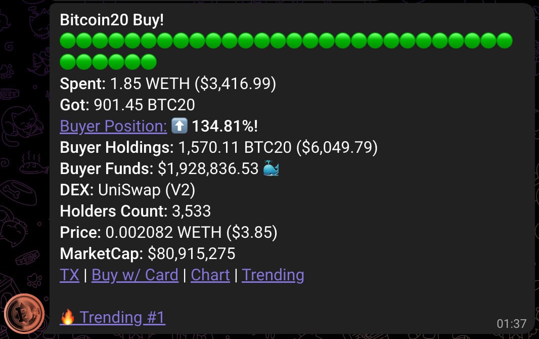 BTC20 Telegram Screenshot