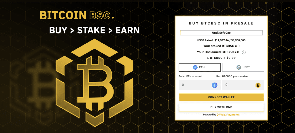 Screenshot der Bitcoin-BSC Website.