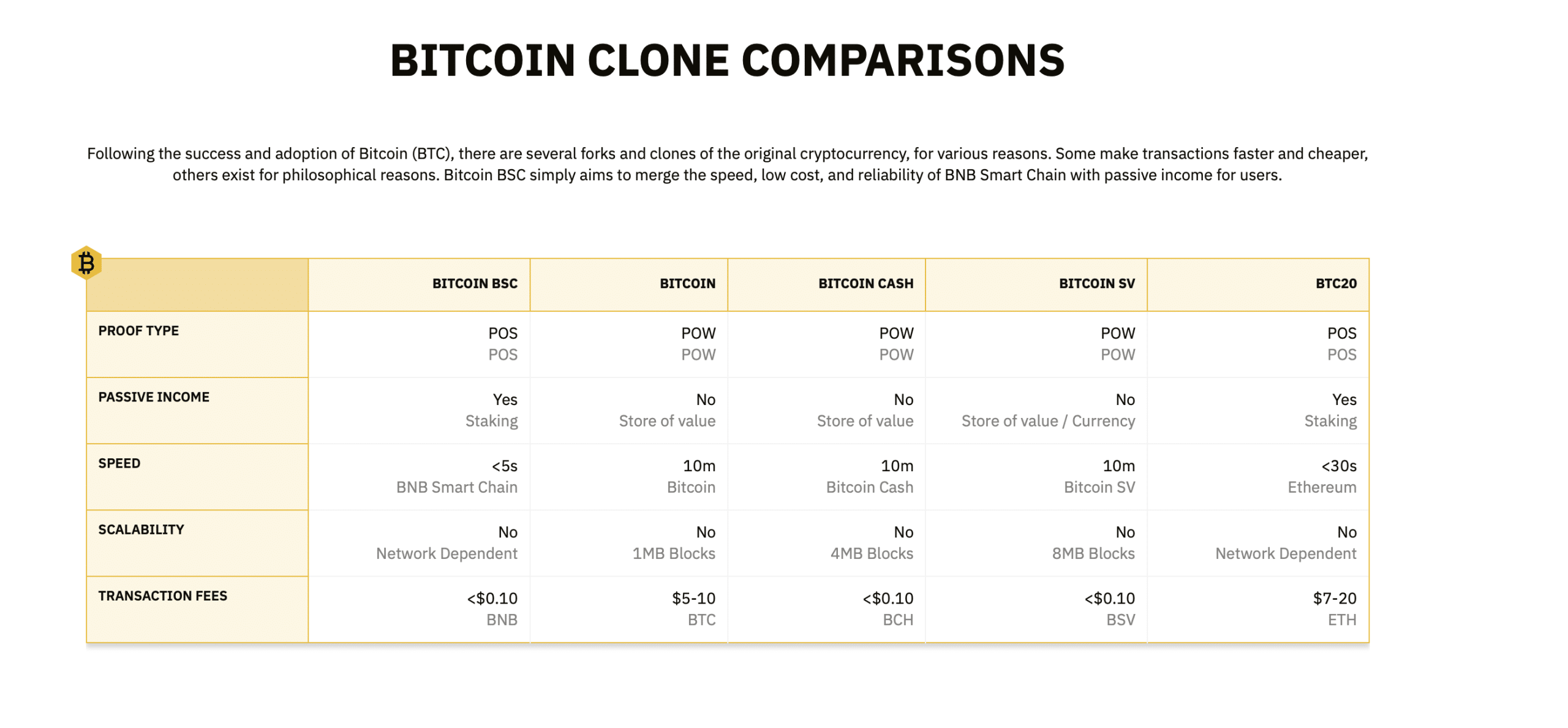 Bitcoin BSC Vergleich mit anderen Token