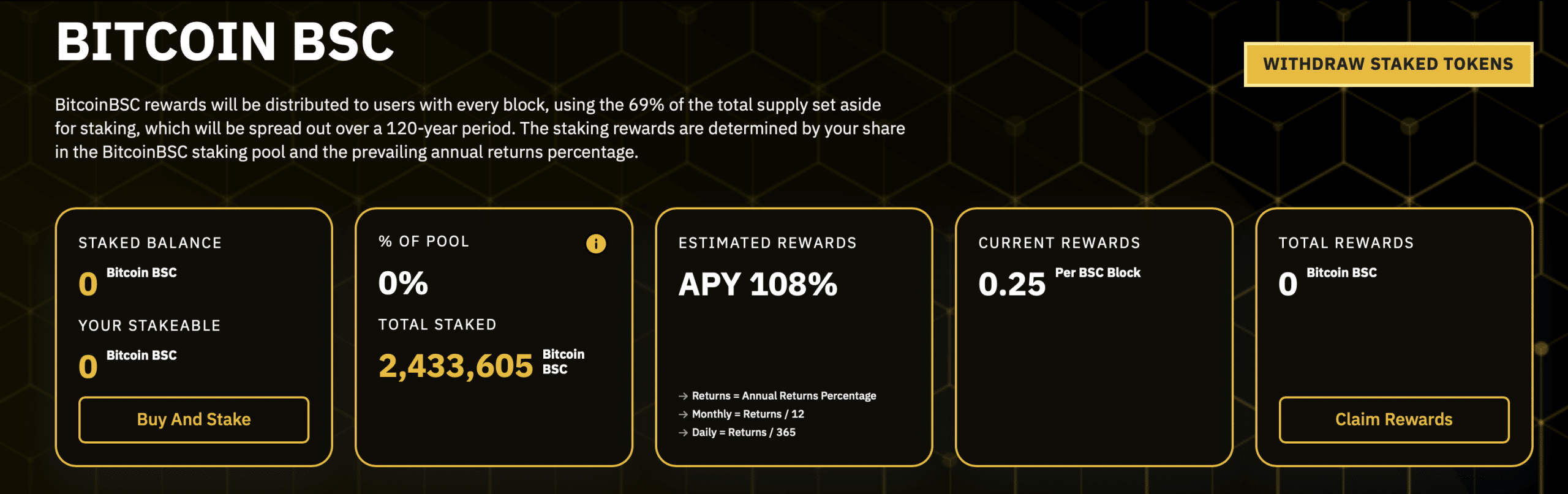 Bitcoin BSC Staking Dashboard