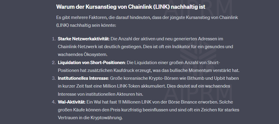 ChatGPT zum weiteren Chainlink Kursverlauf