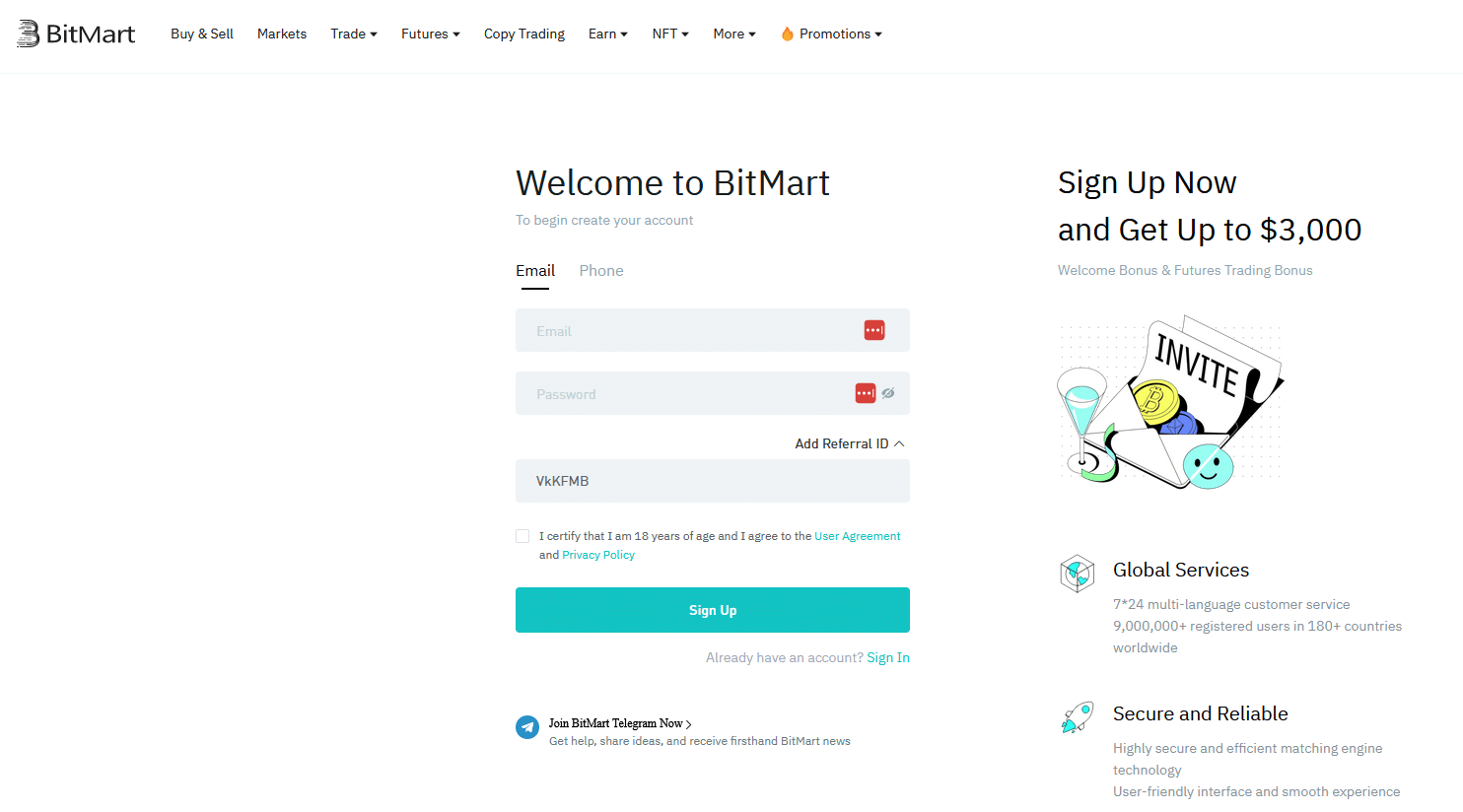 BitMart Anmeldung