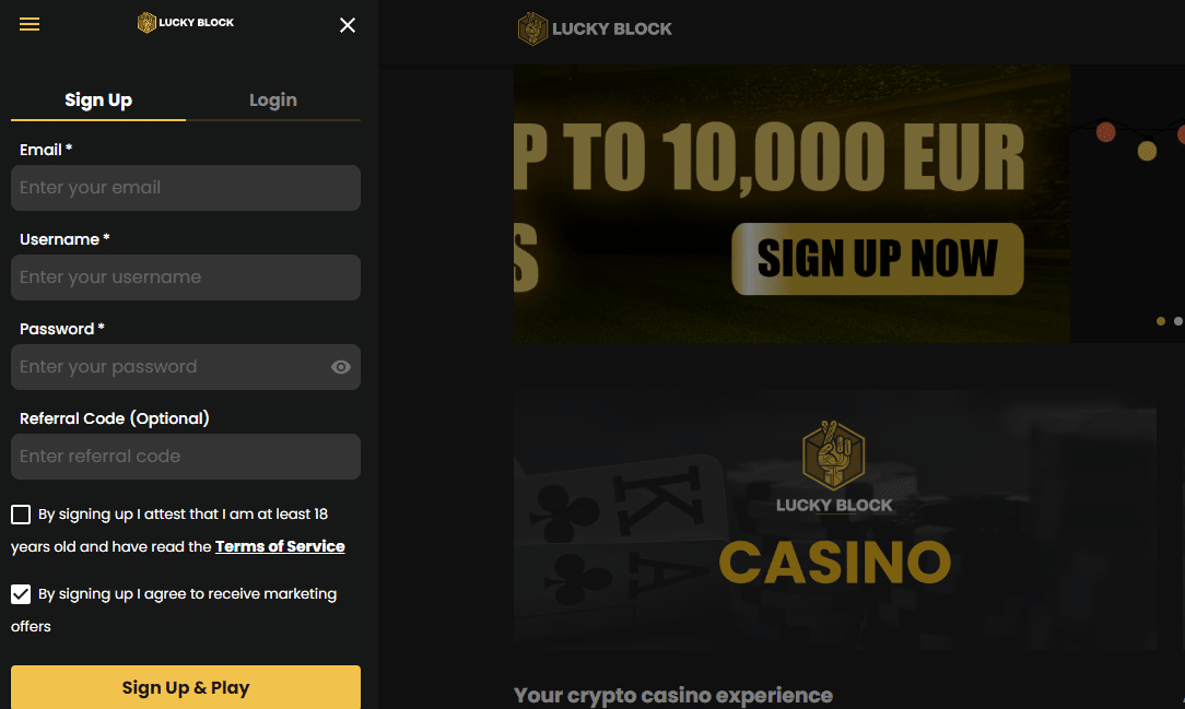 LuckyBlock Casino anmelden