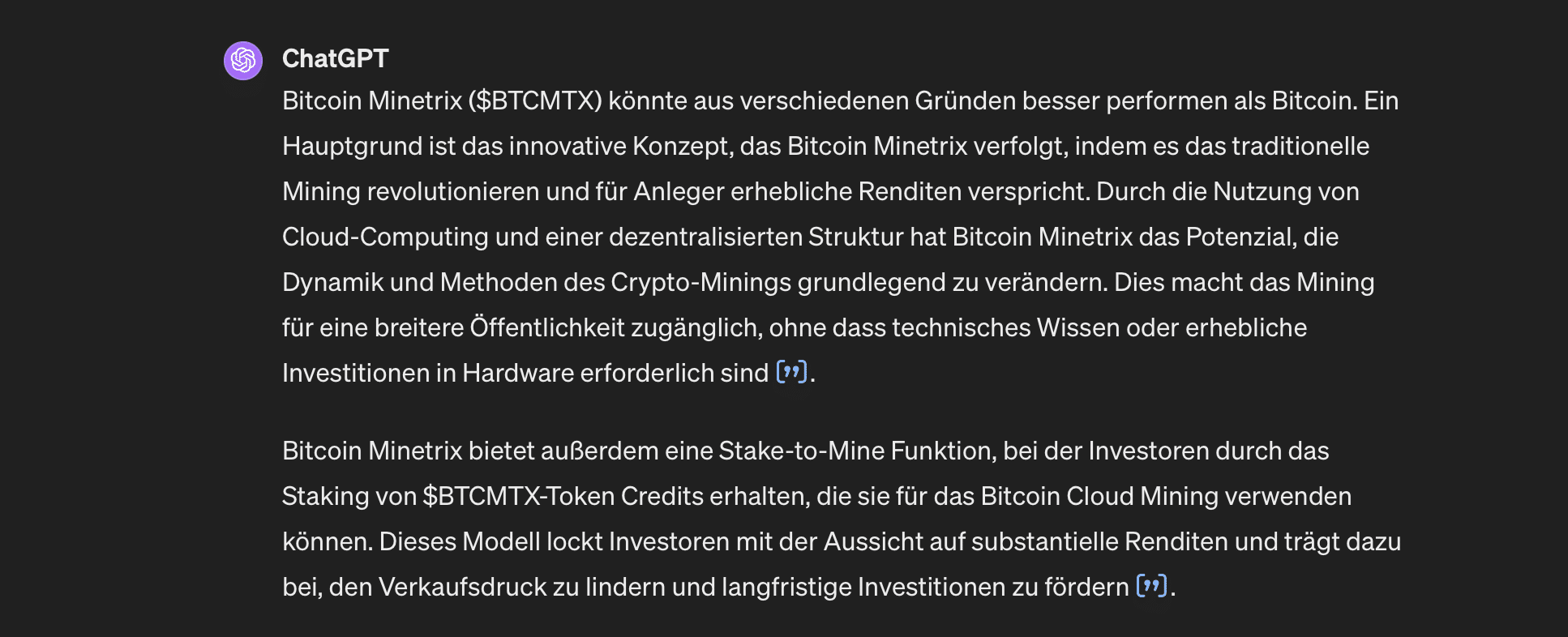 chatgpt über bitcoin minetrix