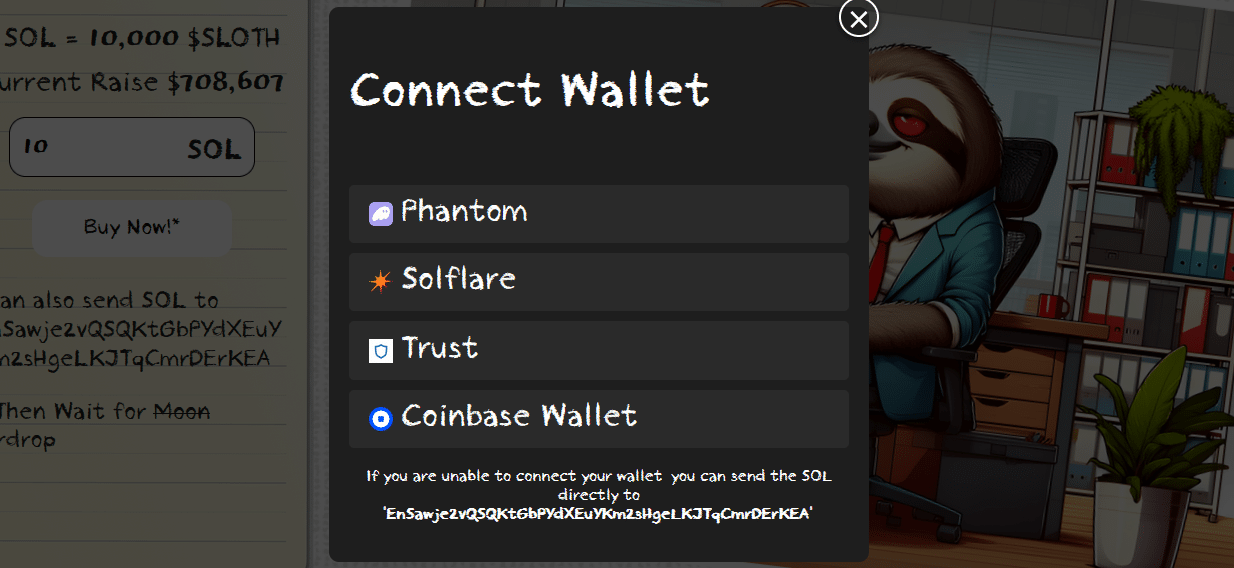 Slothana Wallet verbinden