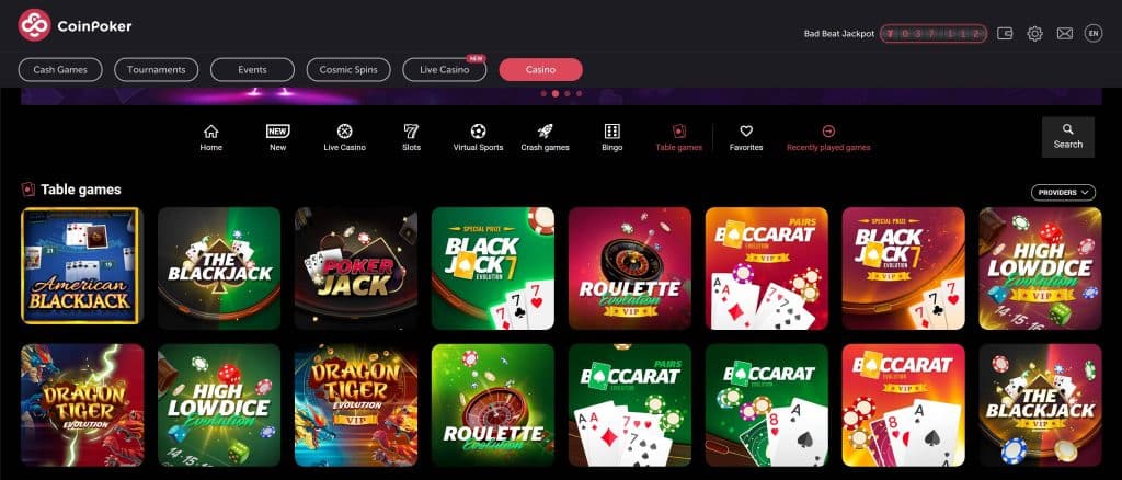 Coinpoker Casino Tischspiele