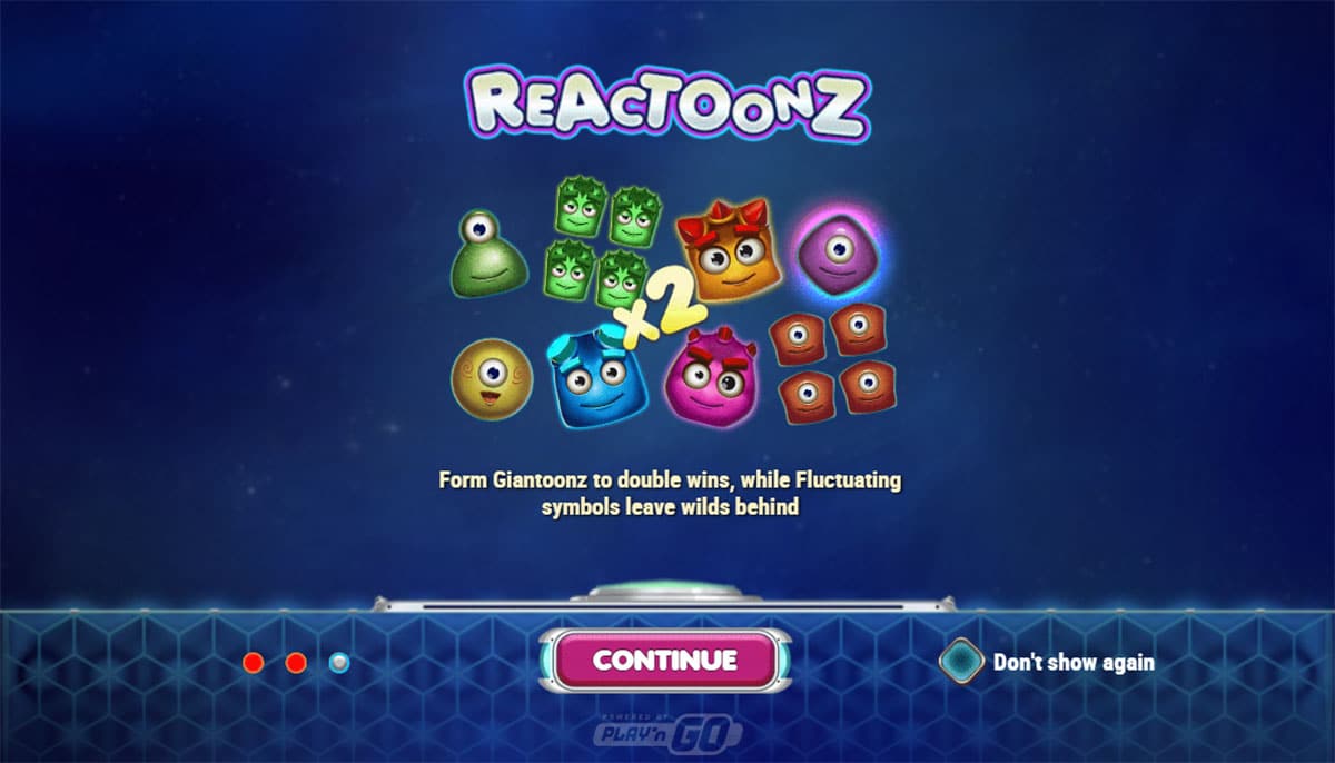Reactoonz Welcome Screen