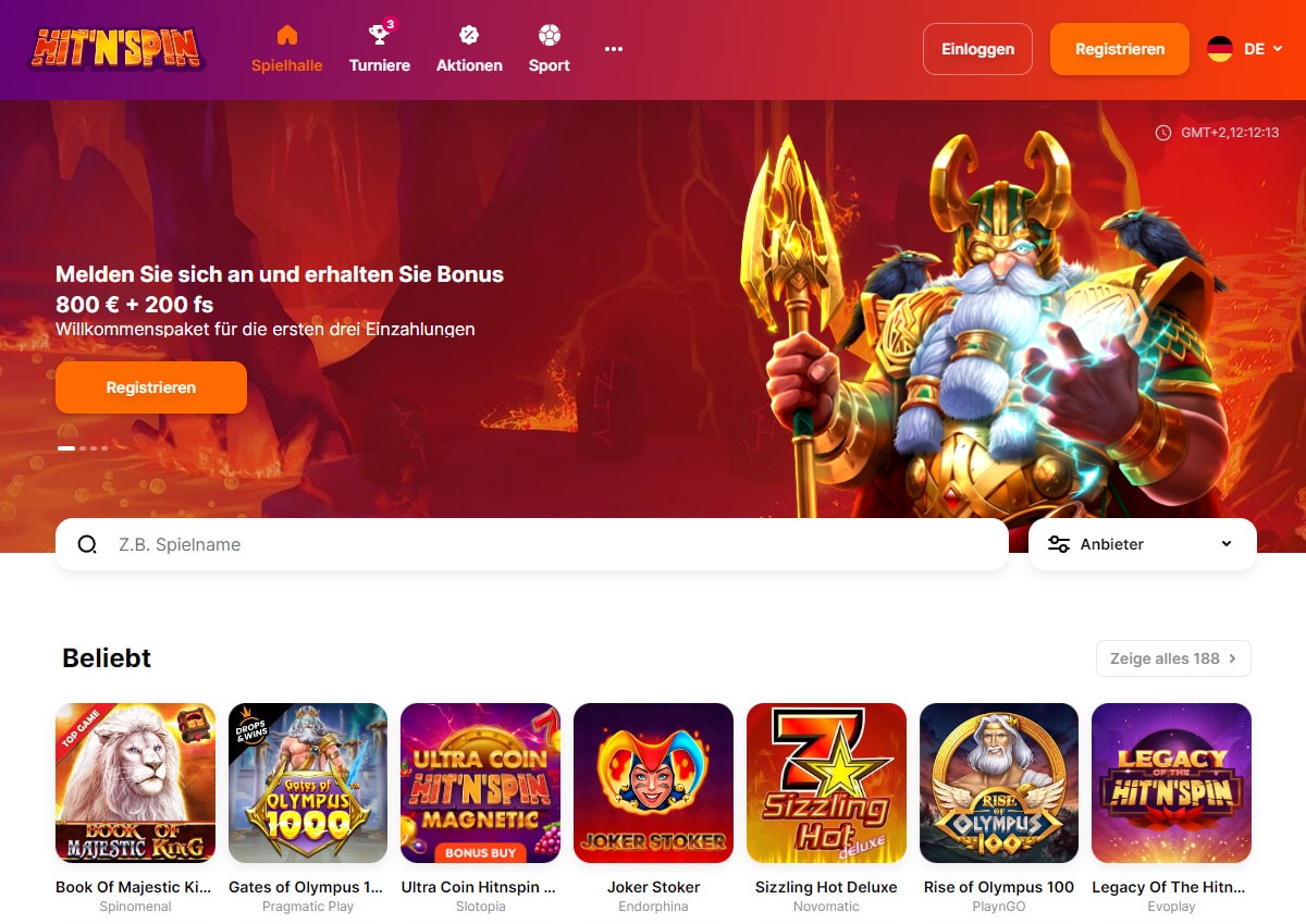 Hitnspin Casino Homepage