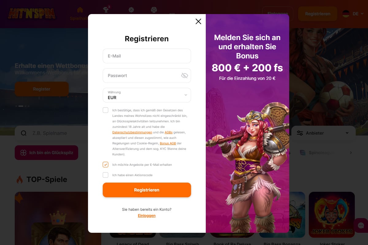 Hitnspin Casino Registration 1