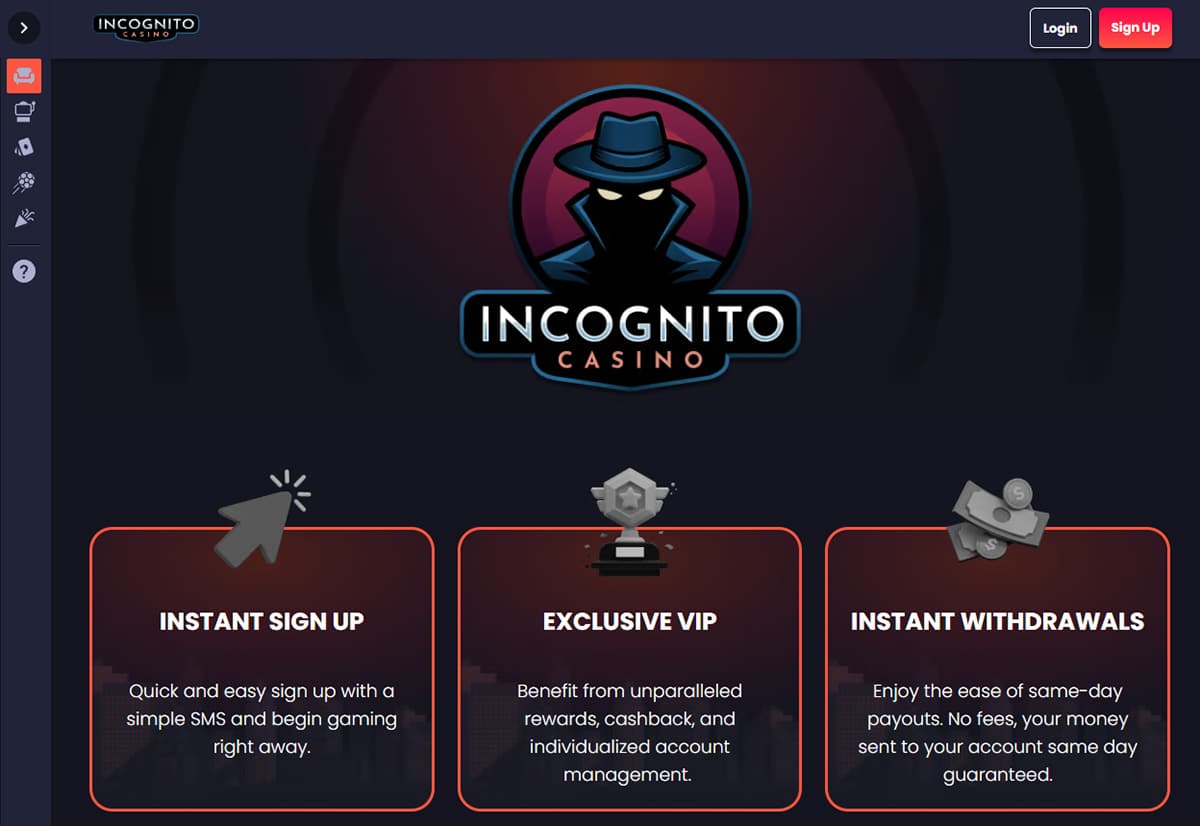 Incognito Casino Homepage