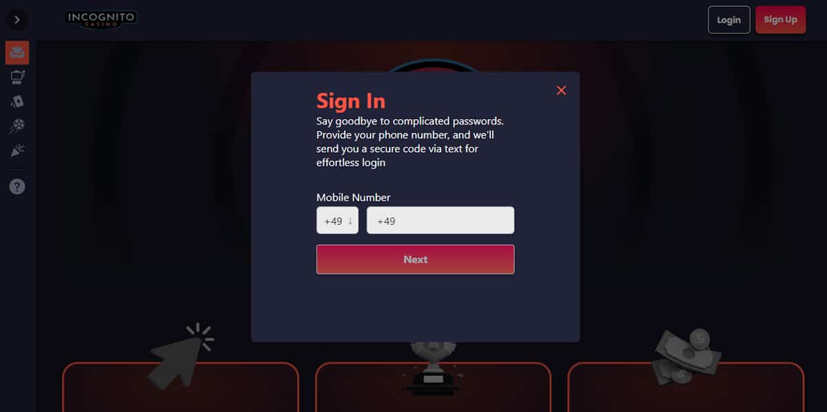 Incognito Casino Registration 1