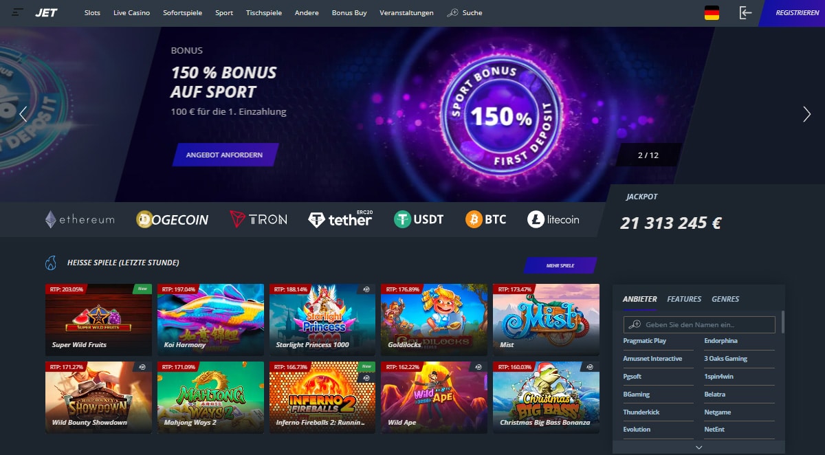 Jet Casino Homepage