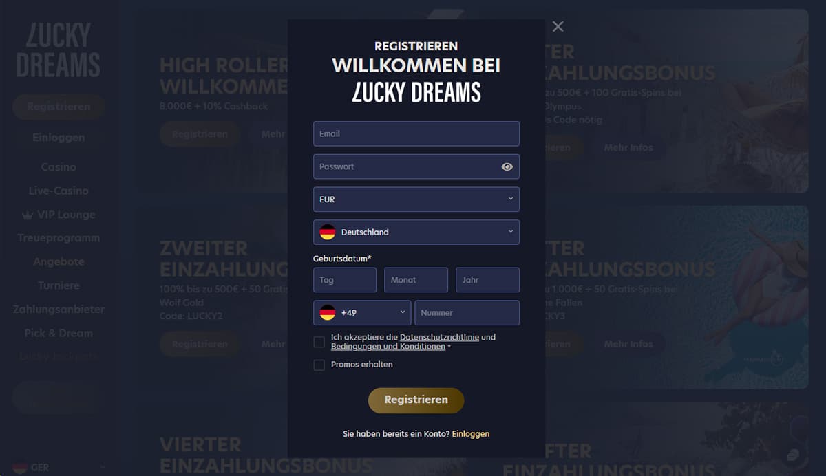 Lucky Dreams Registration 1