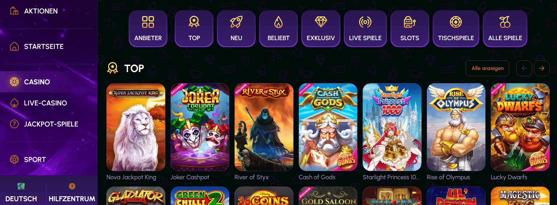 Nova Jackpot Casino Angebot