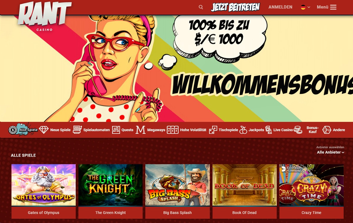 Rant Casino Homepage