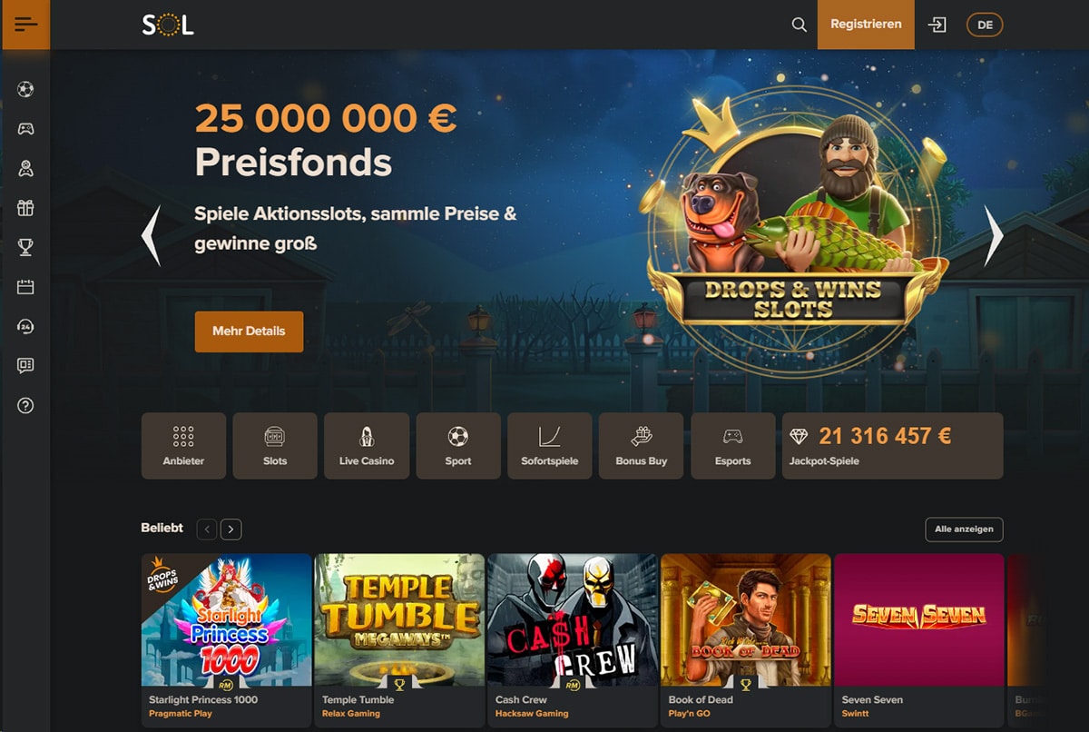 Sol Casino Homepage