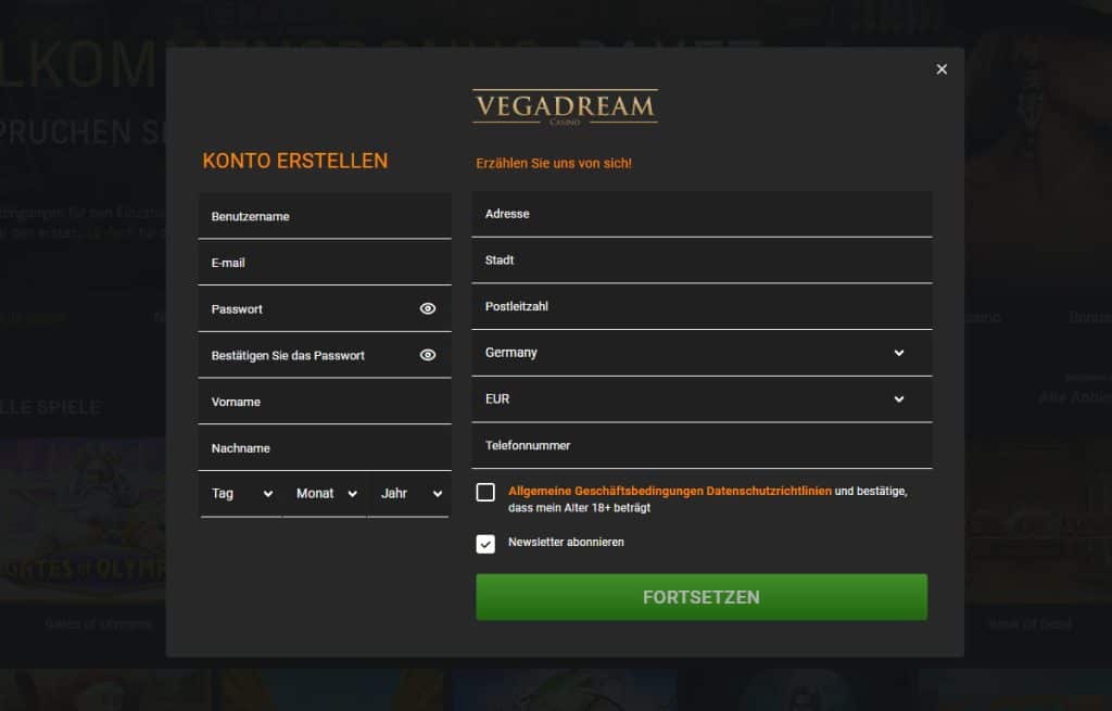 Vegadream Registration