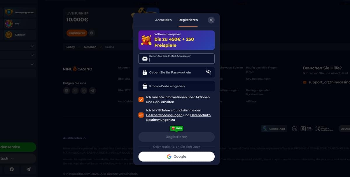 Ninecasino Registrieren