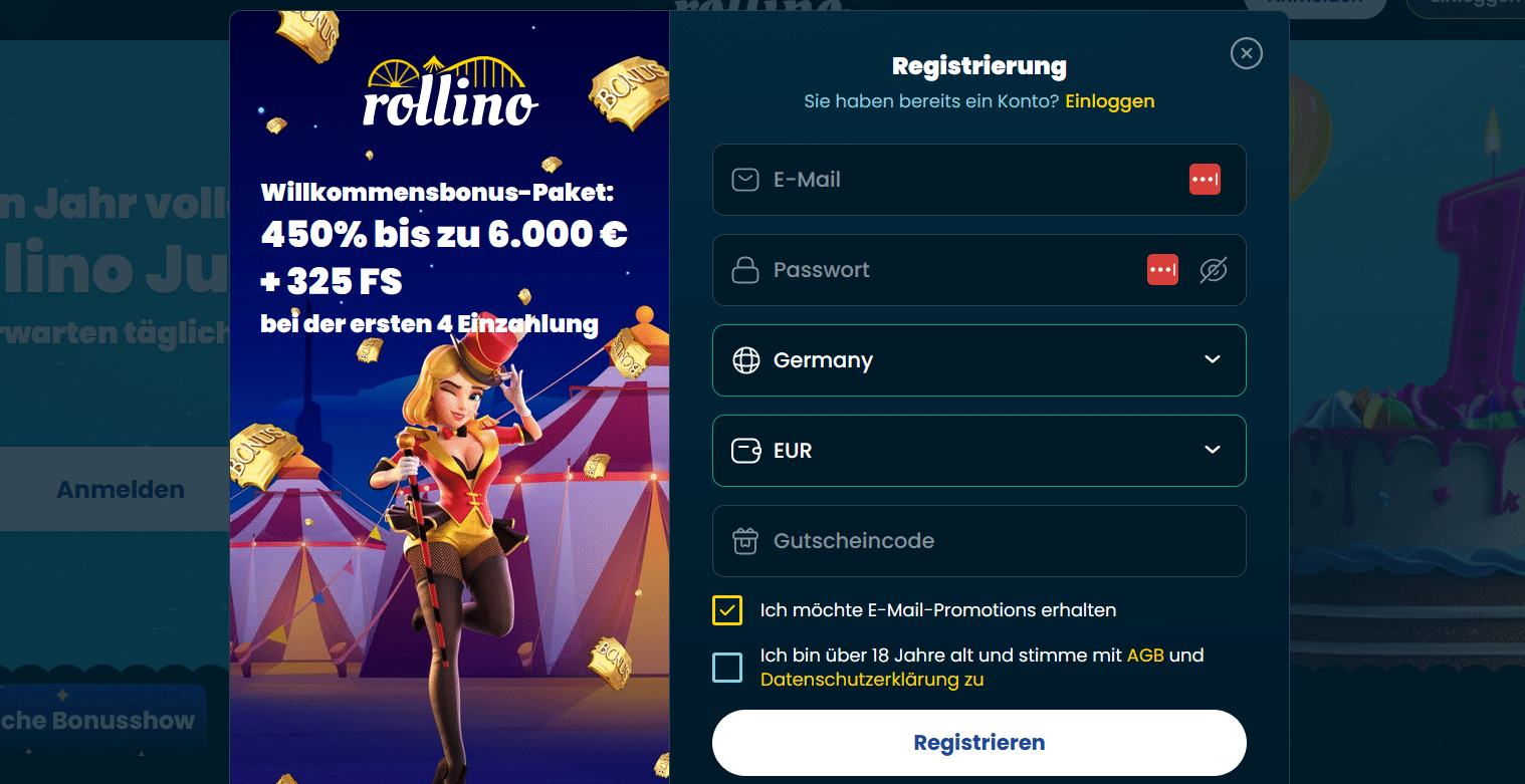 Rollino Casino Anmeldung