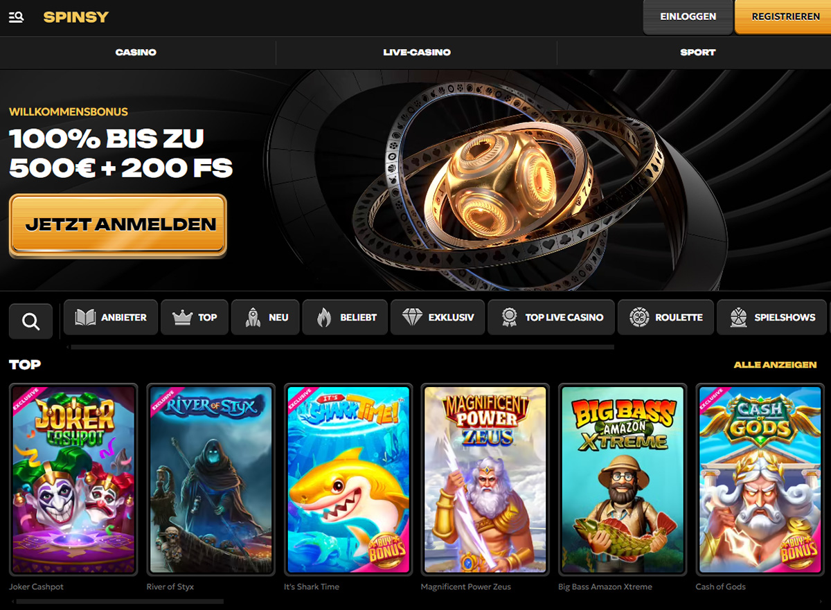 Spinsy Casino Homepage (1)