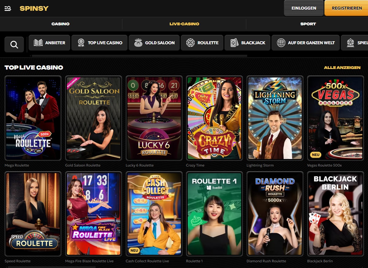 Spinsy Casino Live Casino