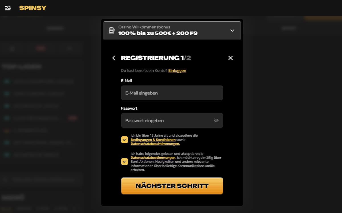 Spinsy Casino Registration 2