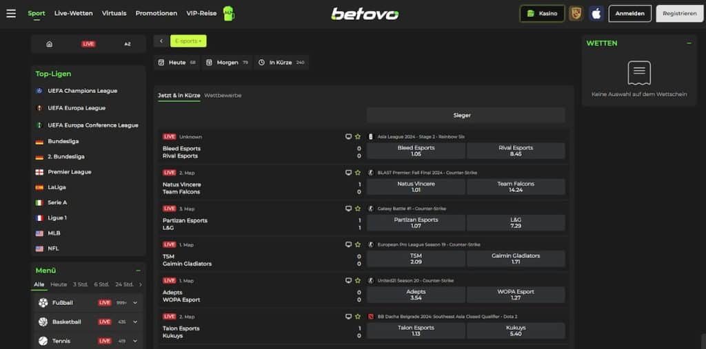 Betovo-eSports Wetten Anbieter