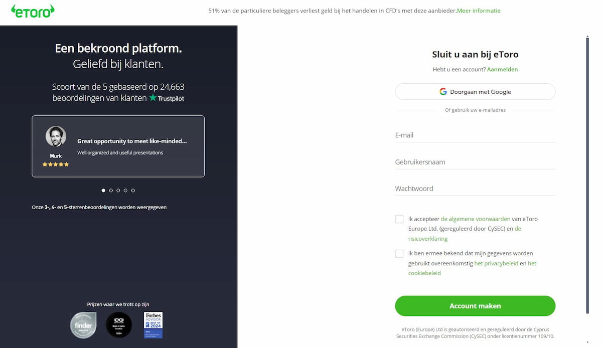 Meld je aan bij eToro