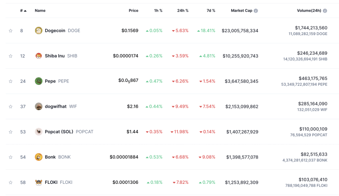 Top Meme Coins