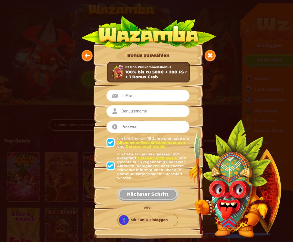 Wazamba Registration 1