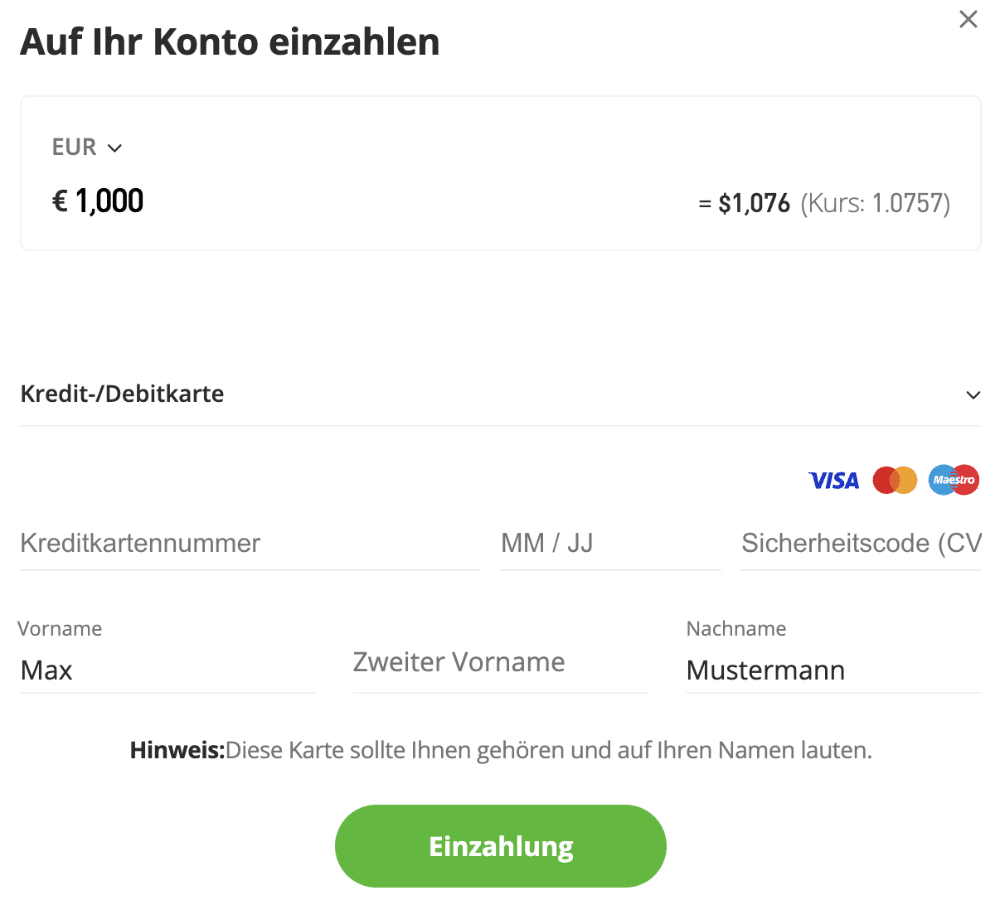 eToro Konto EInzahlung