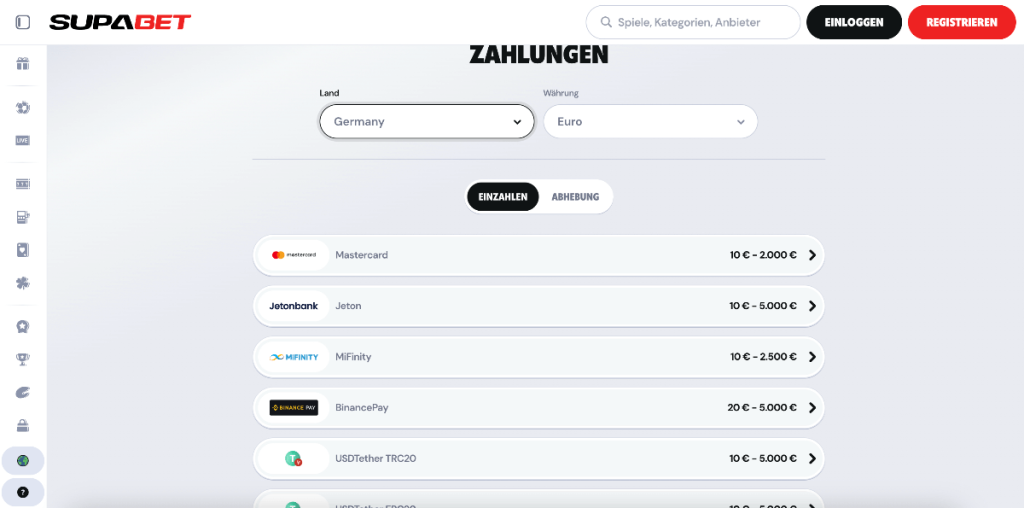 Supabet Zahlungsmethoden