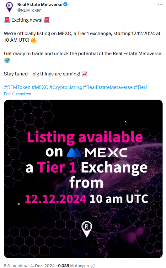 Das REM-Ökosystem ermöglicht Teileigentum mit REM-X-Token, MEXC-Listung in Kürze