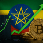 Bitcoin und Chart vor äthiopischer Flagge