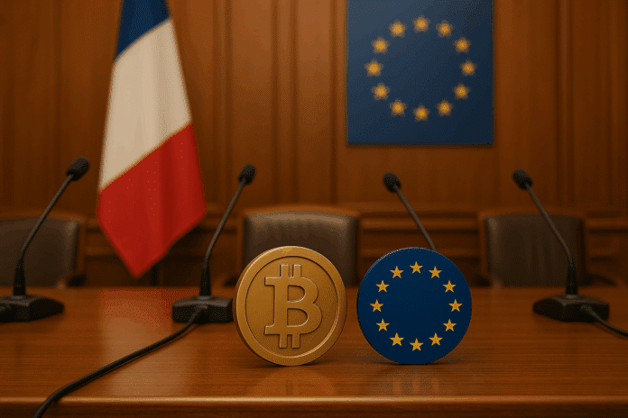 Bitcoin vor Frankreich-Flagge