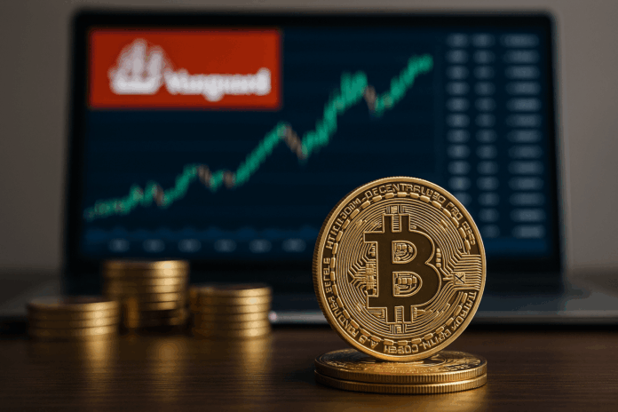 bitcoin-monitor-vanguard-logo.jpg Bitcoin vor Monitor mit Vanguard Logo