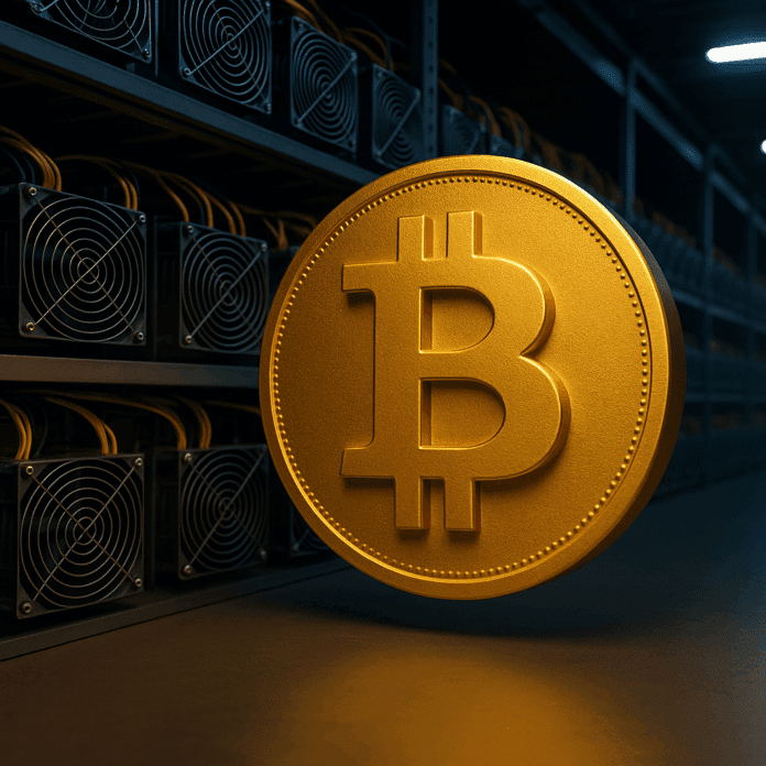 Bitcoin vor Mining Anlage