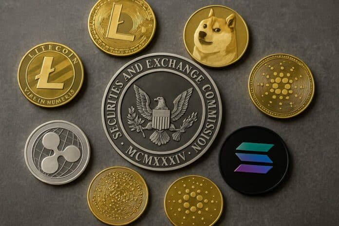 Memecoins und SEC Logo