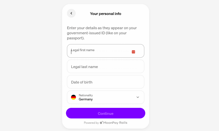 MoonPay Verifikation 2