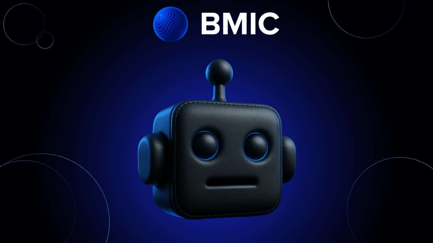 BMIC KI-Roboter-Avatar, der die künstliche Intelligenz zur Überwachung von quantensicheren Transaktionen und Smart Accounts symbolisiert.